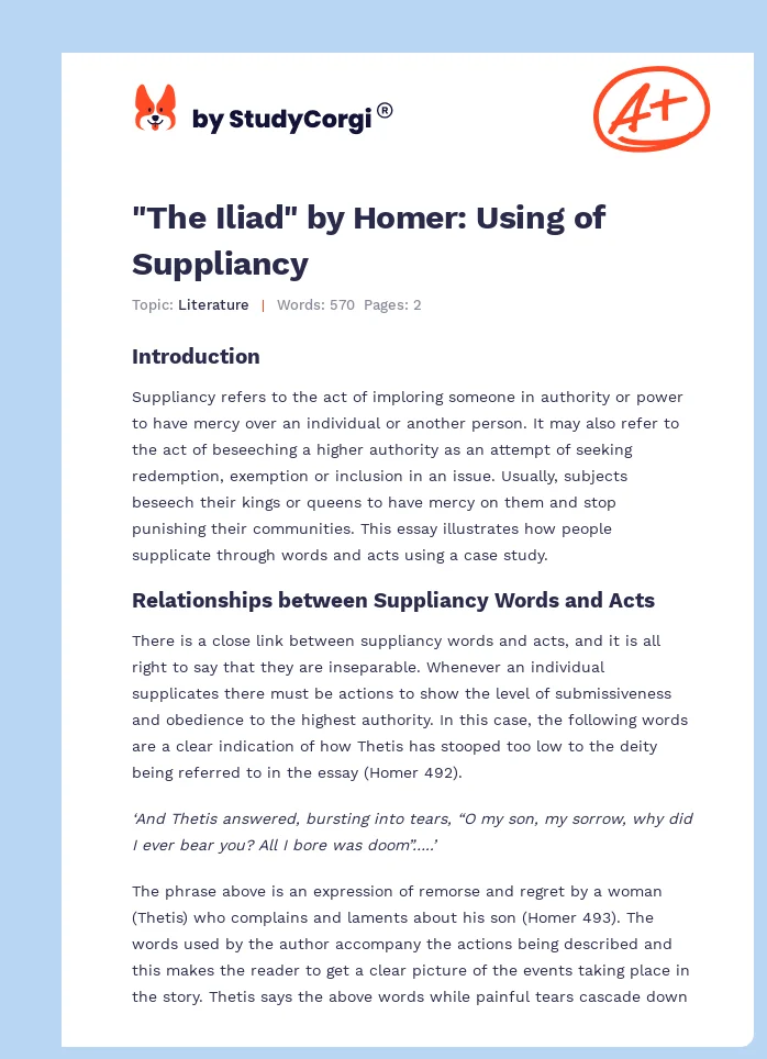 "The Iliad" by Homer: Using of Suppliancy. Page 1