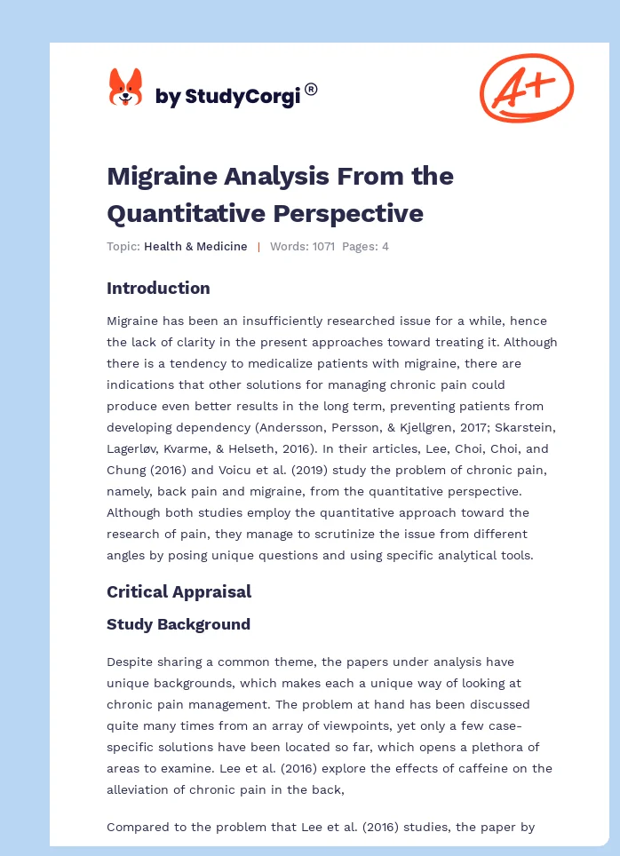 Migraine Analysis From the Quantitative Perspective. Page 1