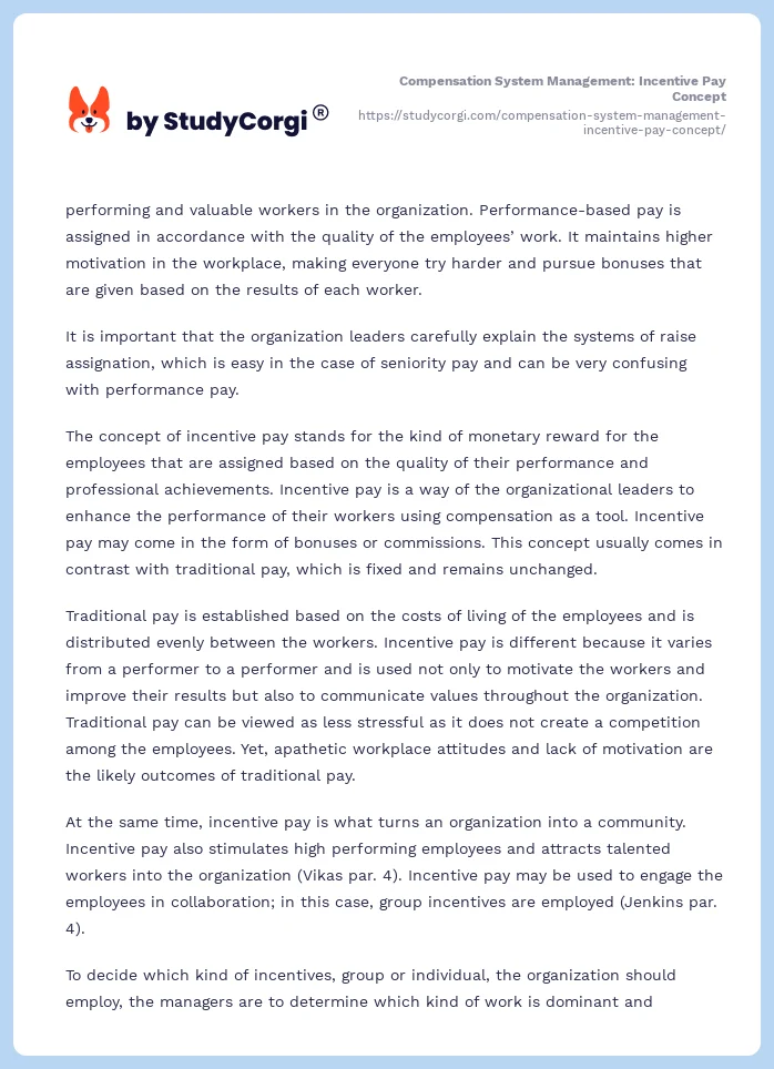 Compensation System Management: Incentive Pay Concept. Page 2