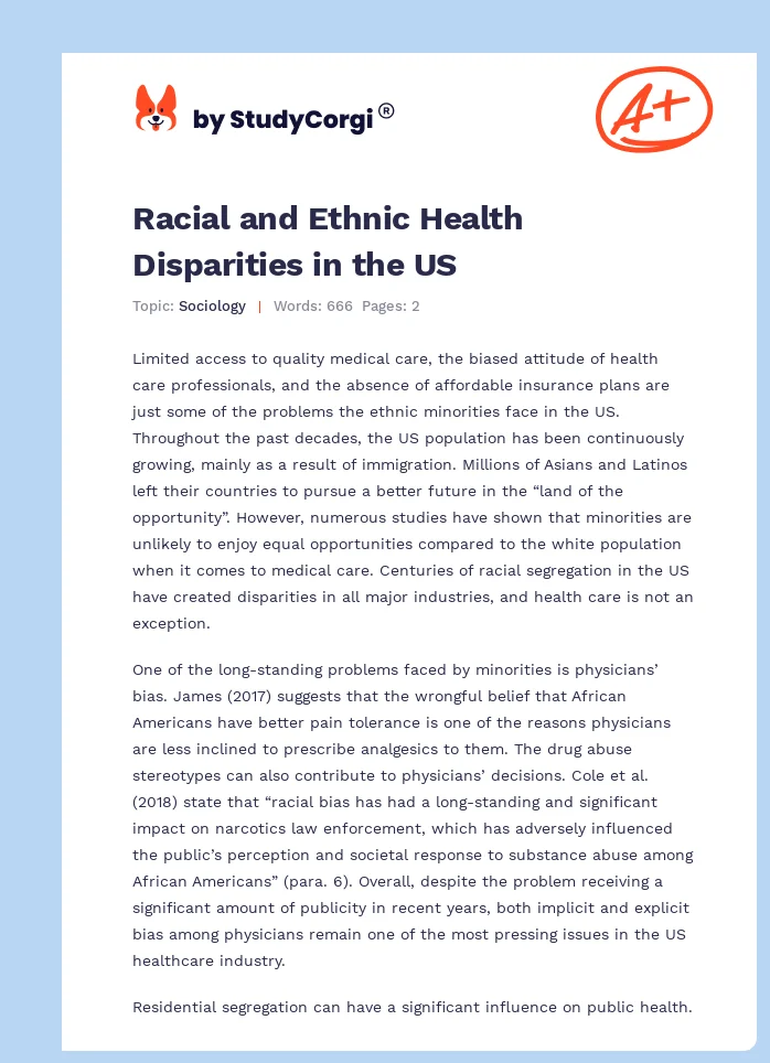 Racial and Ethnic Health Disparities in the US. Page 1