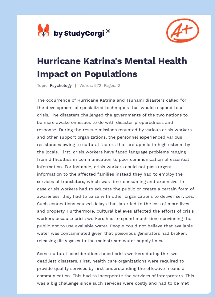 Hurricane Katrina's Mental Health Impact on Populations. Page 1