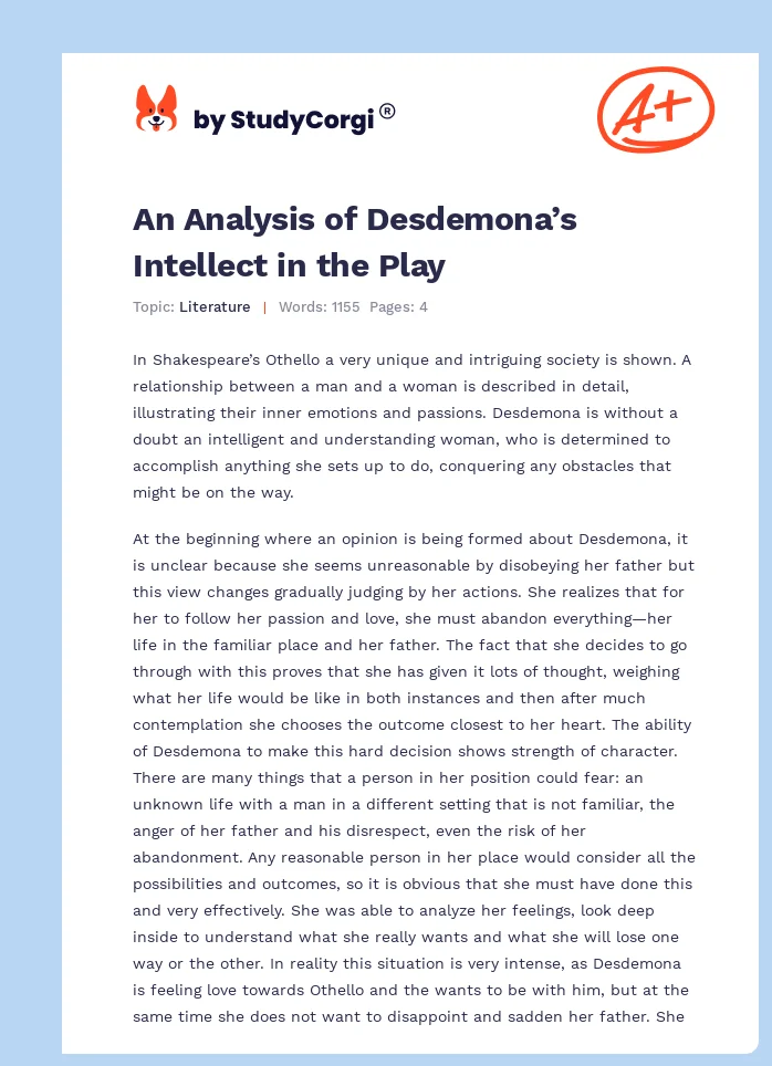 An Analysis of Desdemona’s Intellect in the Play. Page 1
