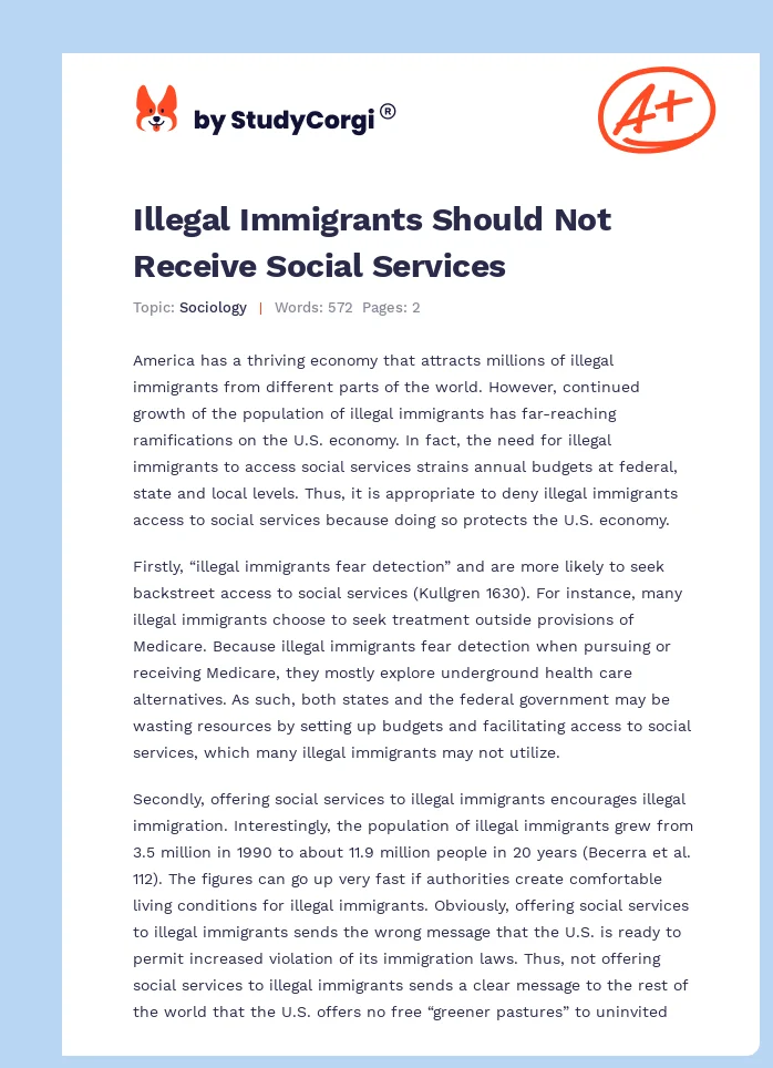 Illegal Immigrants Should Not Receive Social Services. Page 1