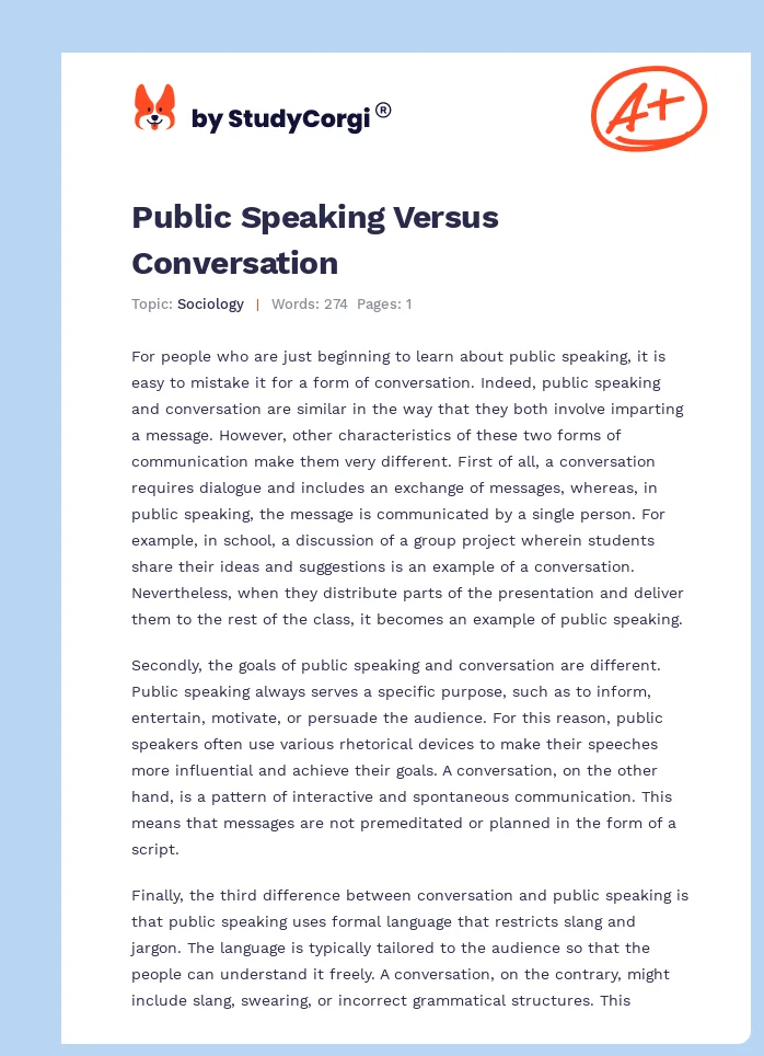 Public Speaking Versus Conversation. Page 1