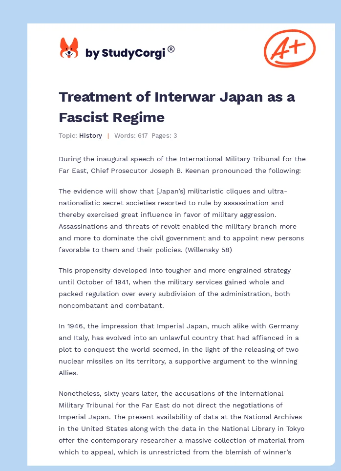 Treatment of Interwar Japan as a Fascist Regime. Page 1