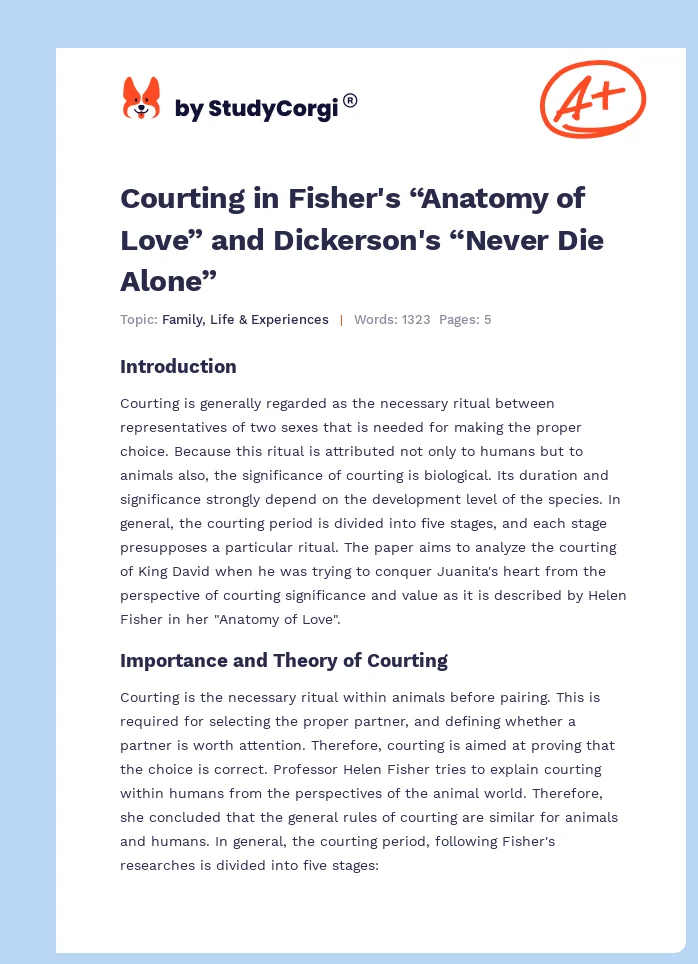 Courting in Fisher's “Anatomy of Love” and Dickerson's “Never Die Alone”. Page 1