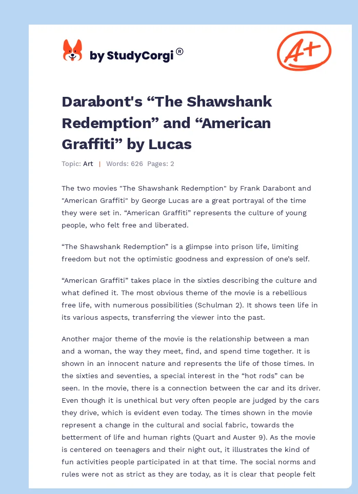 Darabont's “The Shawshank Redemption” and “American Graffiti” by Lucas. Page 1
