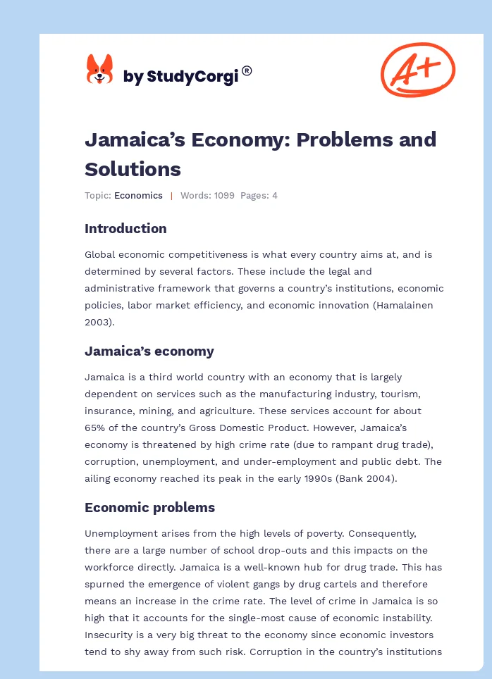 Jamaica’s Economy: Problems and Solutions. Page 1