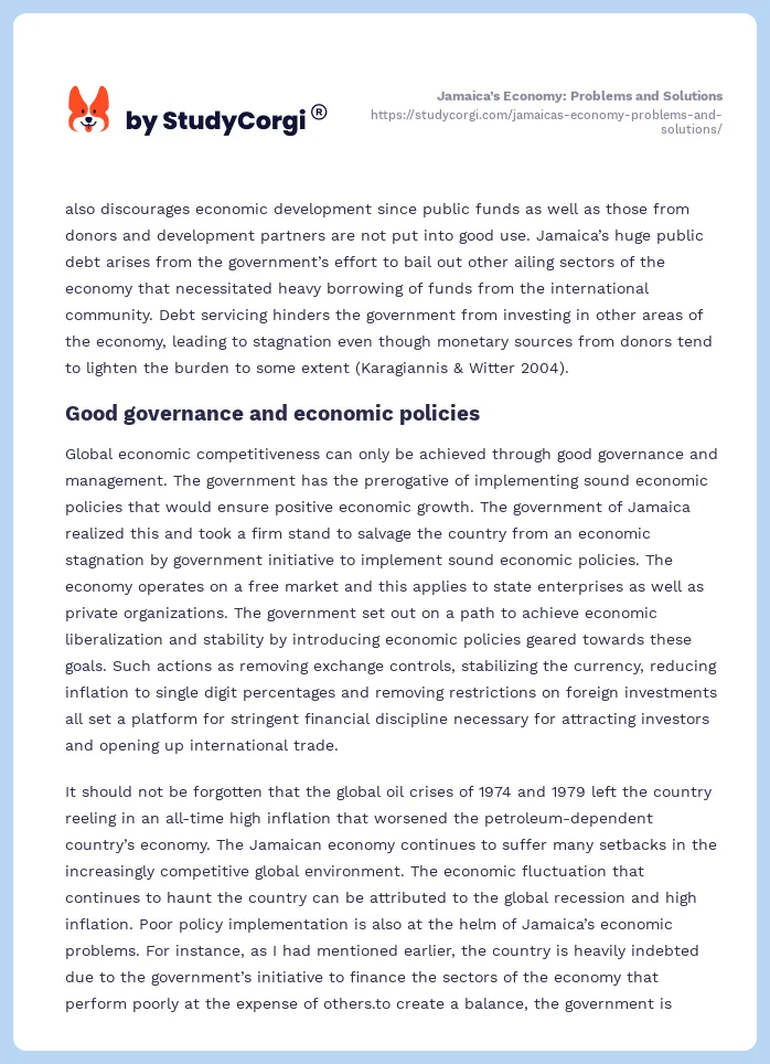 Jamaica’s Economy: Problems and Solutions. Page 2