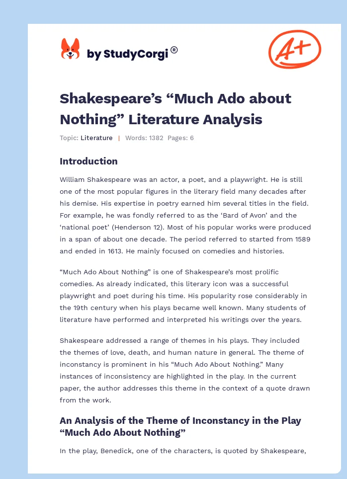 Shakespeare’s “Much Ado about Nothing” Literature Analysis. Page 1