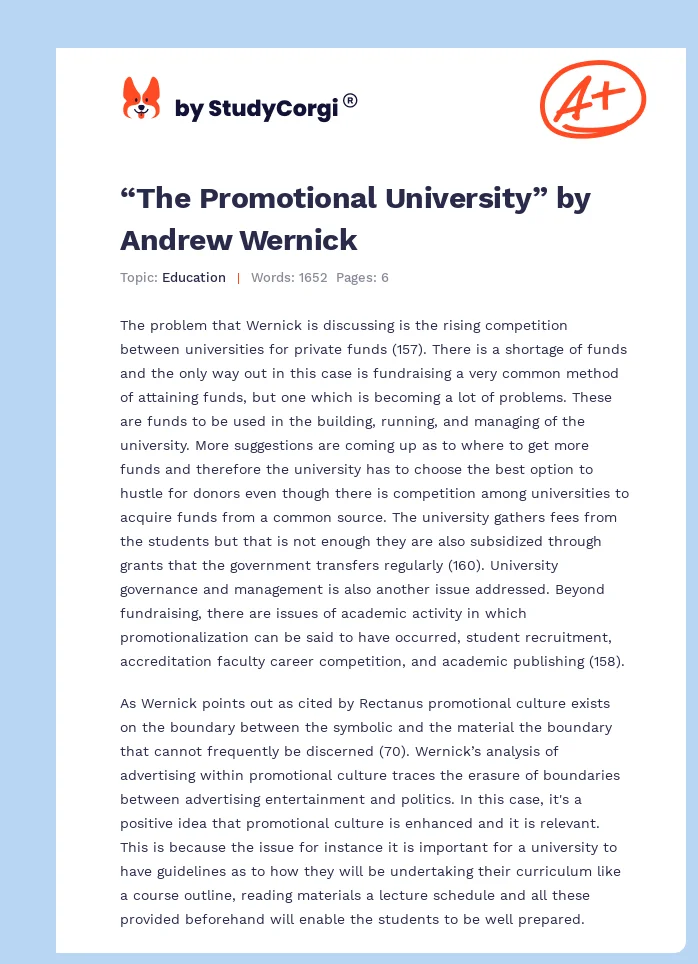 “The Promotional University” by Andrew Wernick. Page 1