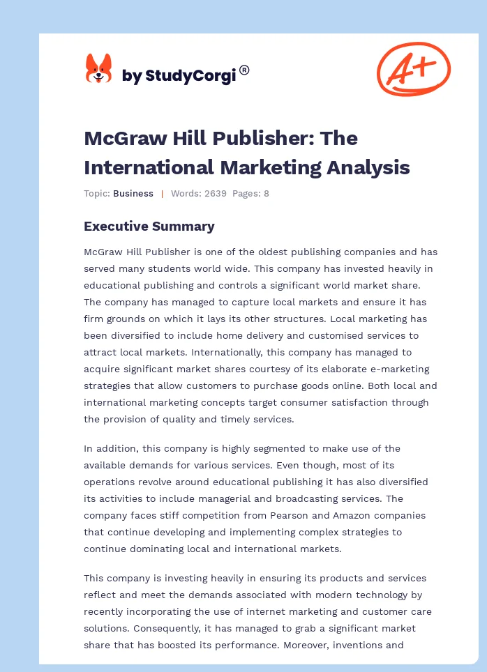 McGraw Hill Publisher: The International Marketing Analysis. Page 1