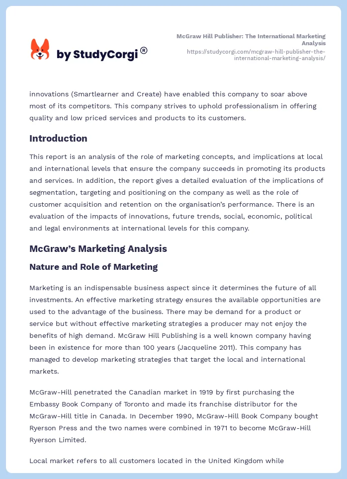 McGraw Hill Publisher: The International Marketing Analysis. Page 2