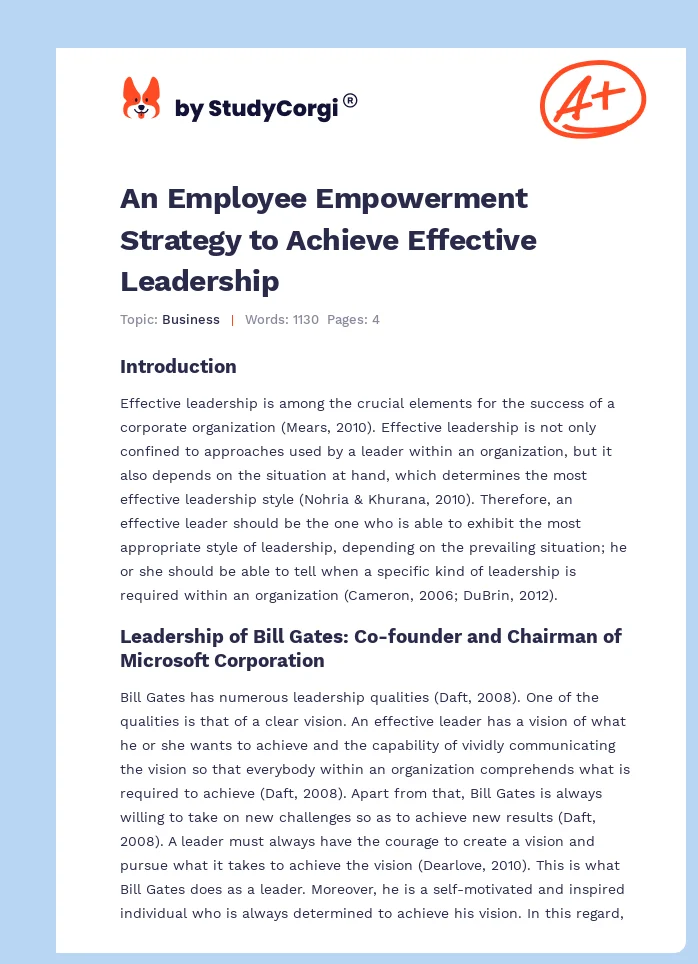 An Employee Empowerment Strategy to Achieve Effective Leadership. Page 1