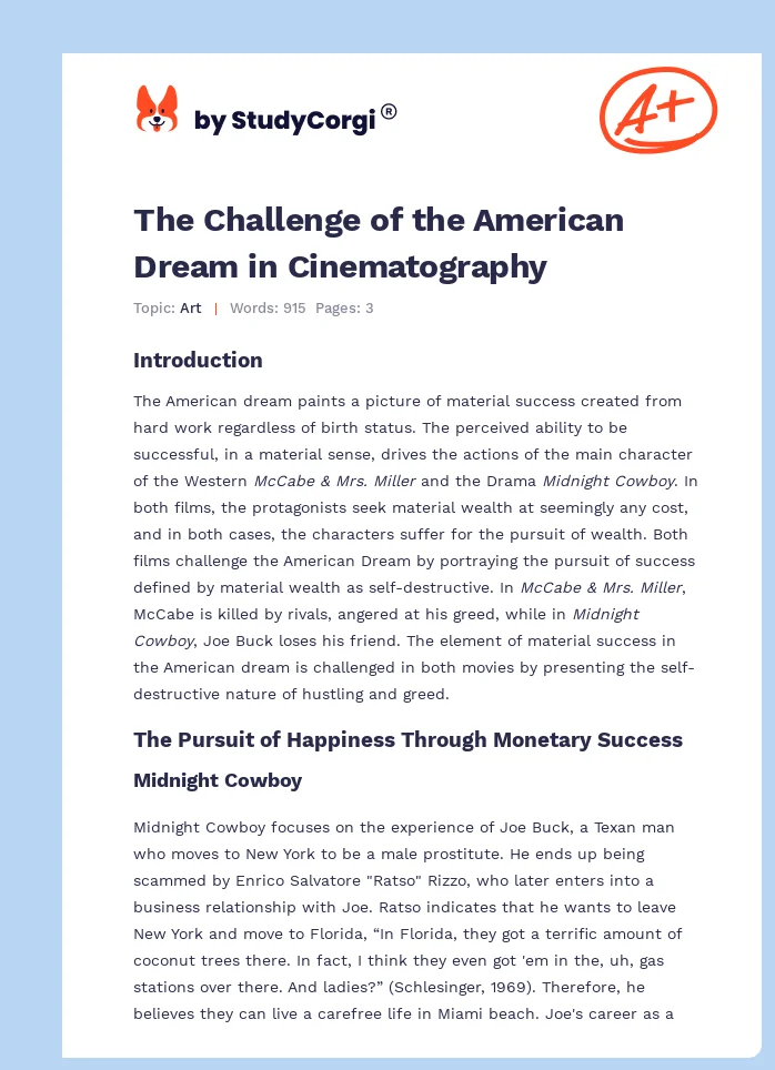 The Challenge of the American Dream in Cinematography. Page 1