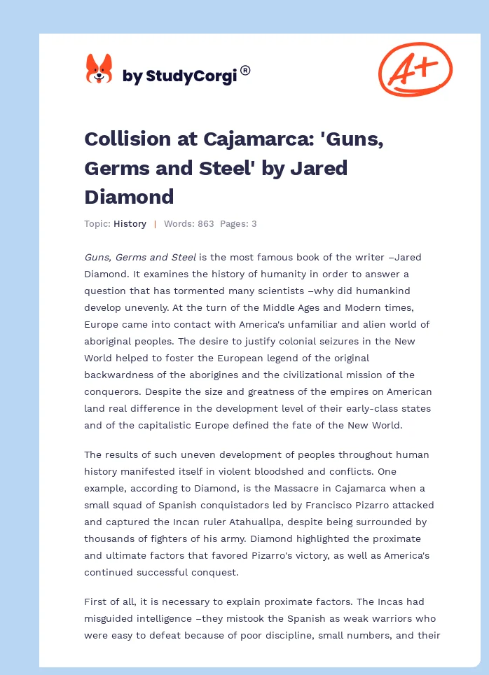 Collision at Cajamarca: 'Guns, Germs and Steel' by Jared Diamond. Page 1