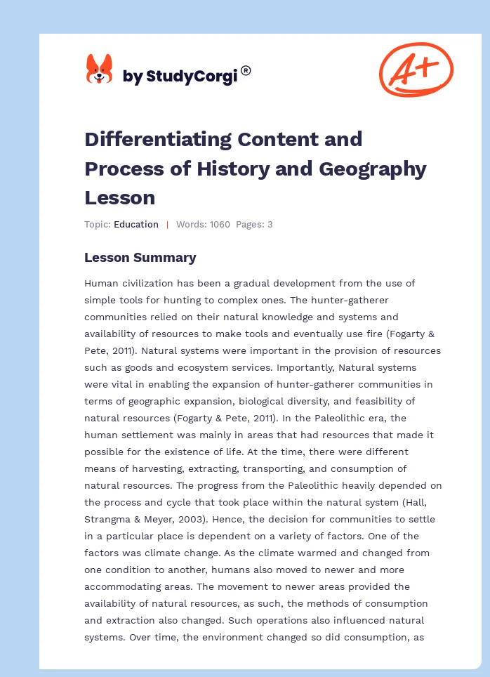 Differentiating Content and Process of History and Geography Lesson. Page 1