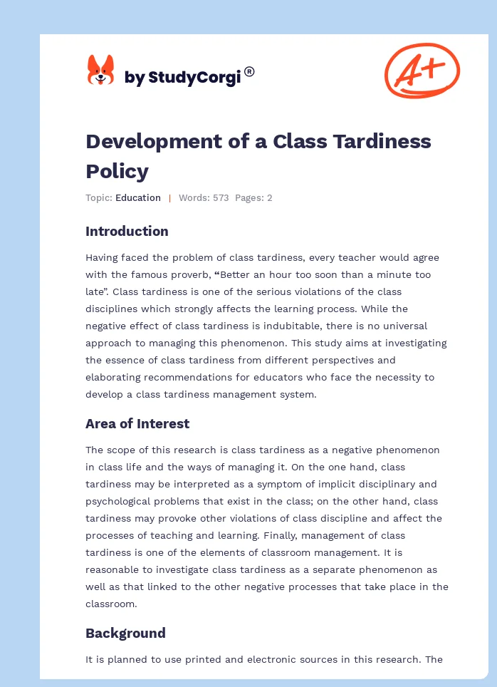 Development of a Class Tardiness Policy. Page 1