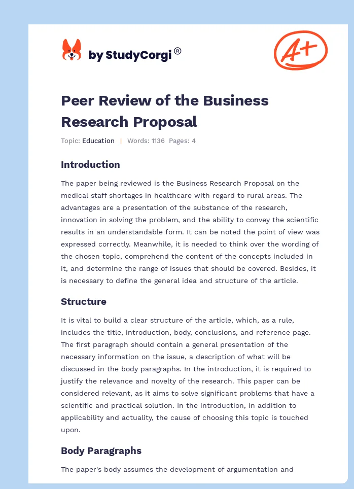Peer Review of the Business Research Proposal. Page 1