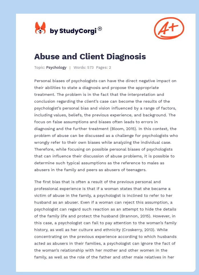 Abuse and Client Diagnosis. Page 1