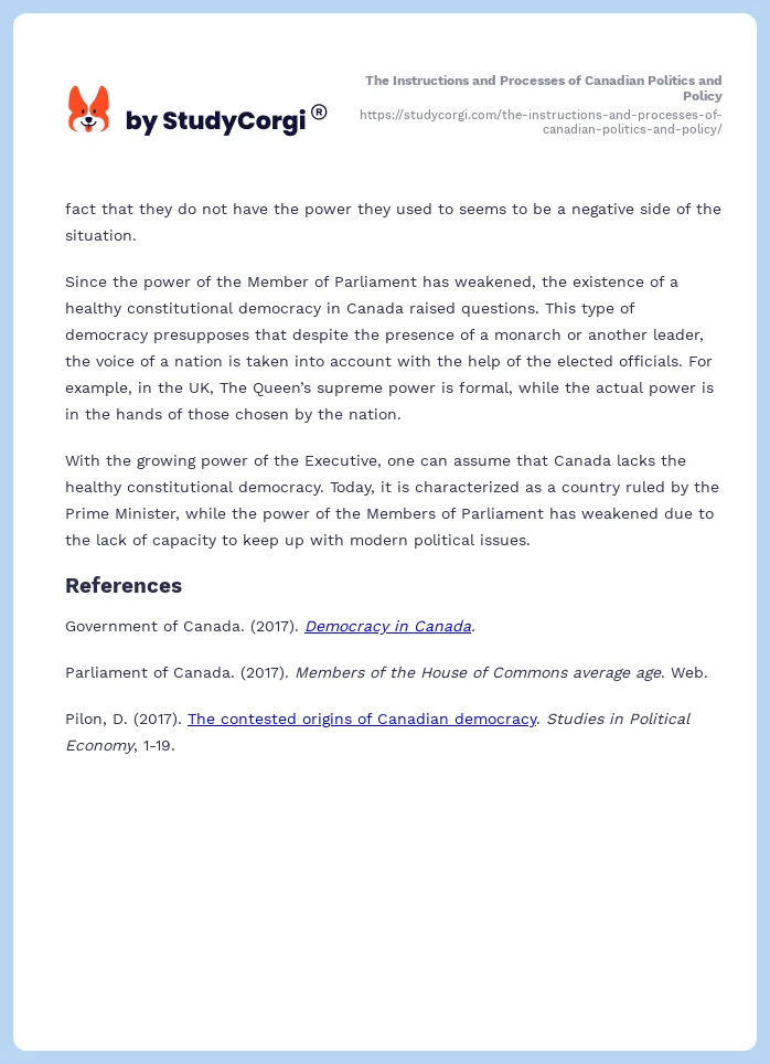 The Instructions and Processes of Canadian Politics and Policy. Page 2