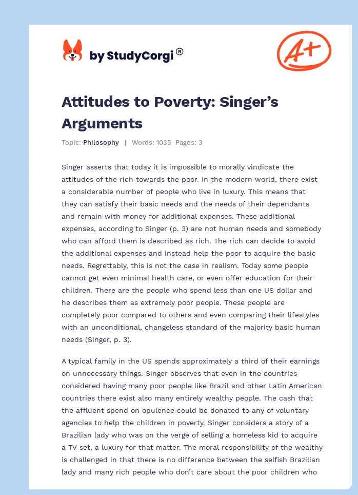 Attitudes to Poverty: Singer’s Arguments. Page 1