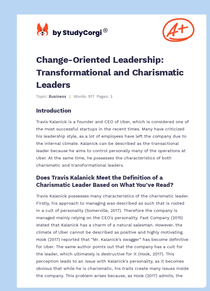 Change-Oriented Leadership: Transformational and Charismatic Leaders. Page 1