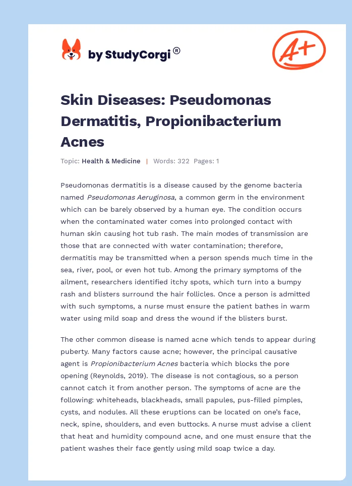 Skin Diseases: Pseudomonas Dermatitis, Propionibacterium Acnes. Page 1