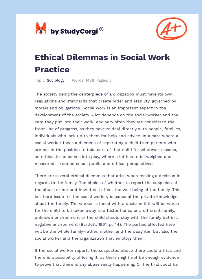 Ethical Dilemmas in Social Work Practice. Page 1