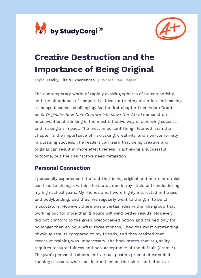 Creative Destruction and the Importance of Being Original. Page 1