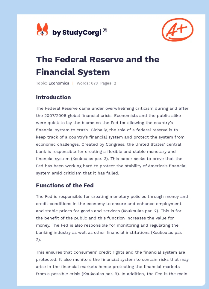 The Federal Reserve and the Financial System. Page 1