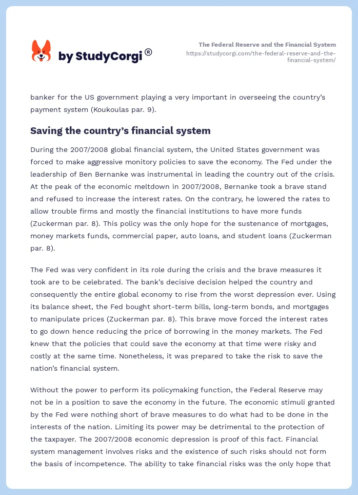The Federal Reserve and the Financial System. Page 2