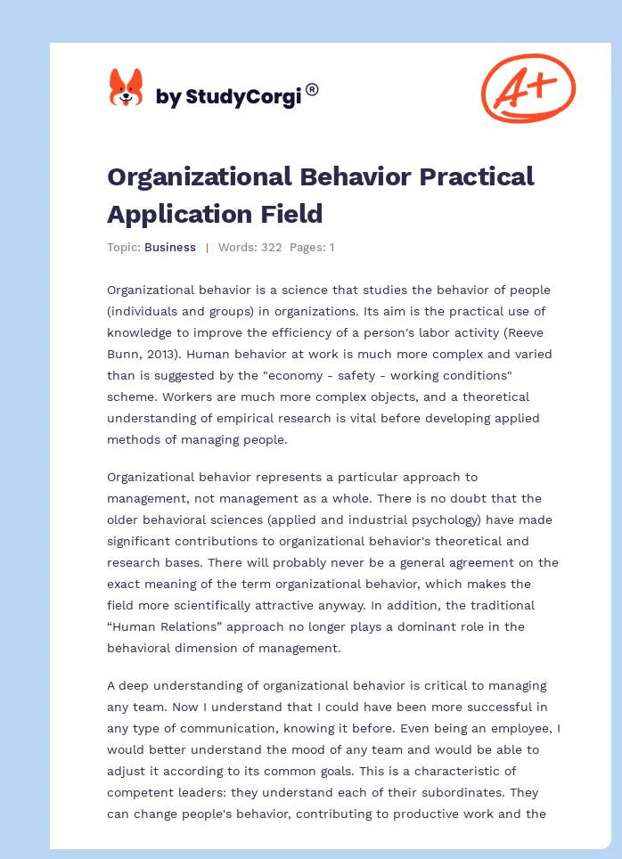 Organizational Behavior Practical Application Field. Page 1