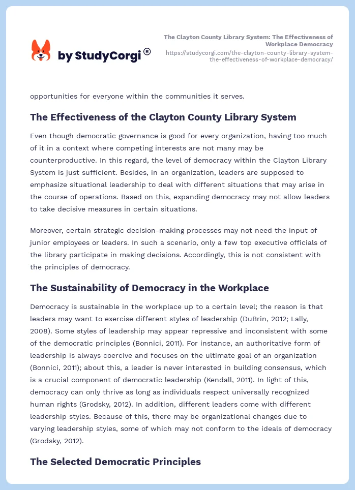 The Clayton County Library System: The Effectiveness of Workplace Democracy. Page 2