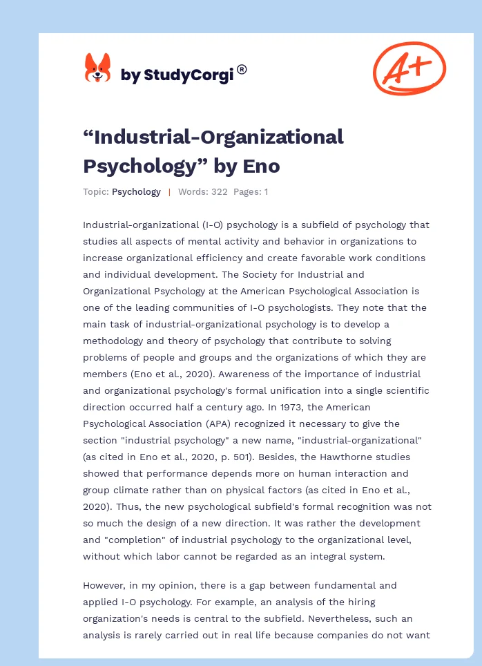 “Industrial-Organizational Psychology” by Eno. Page 1