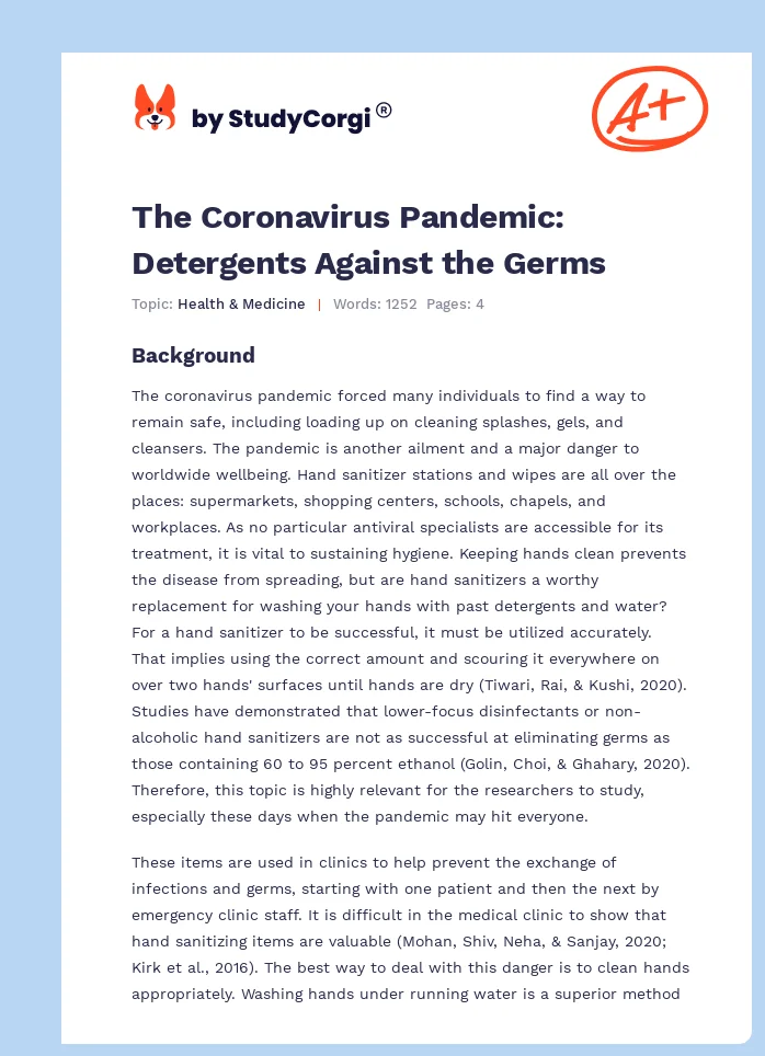 The Coronavirus Pandemic: Detergents Against the Germs. Page 1