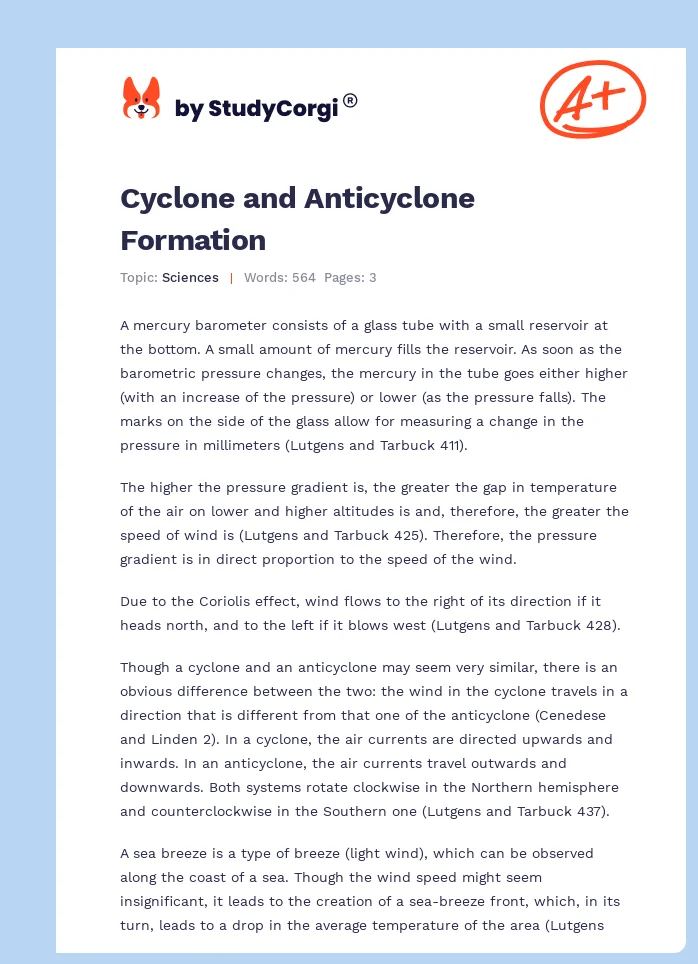 Cyclone and Anticyclone Formation. Page 1
