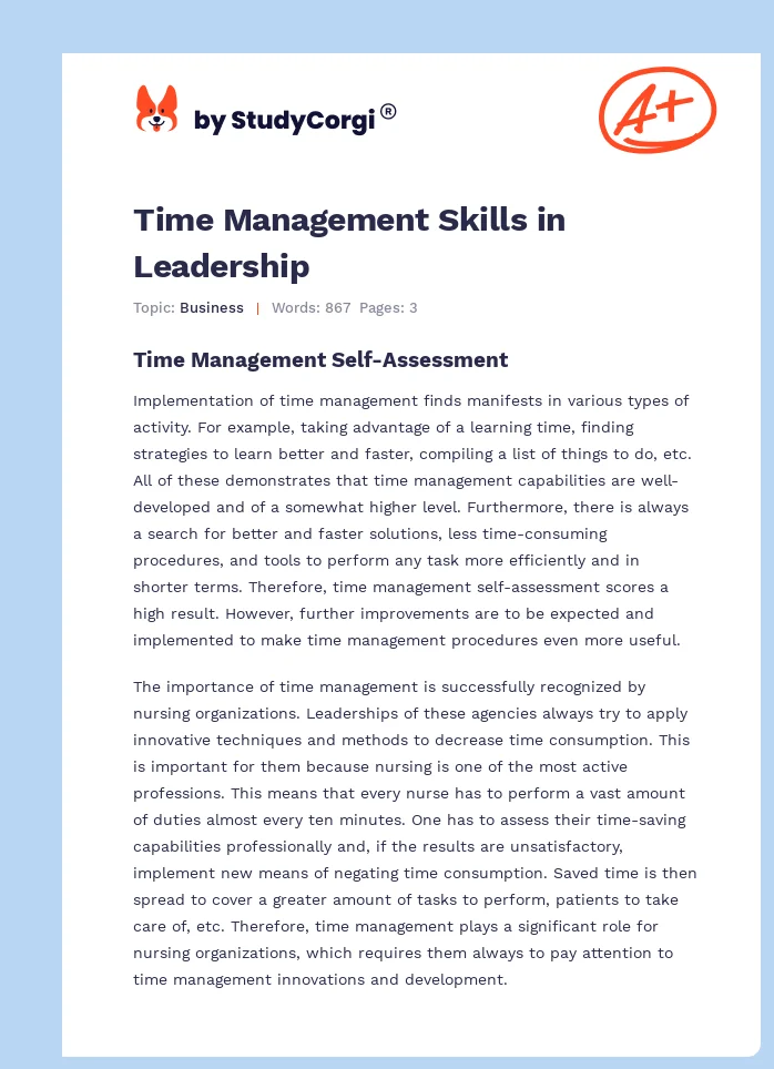 Time Management Skills in Leadership. Page 1