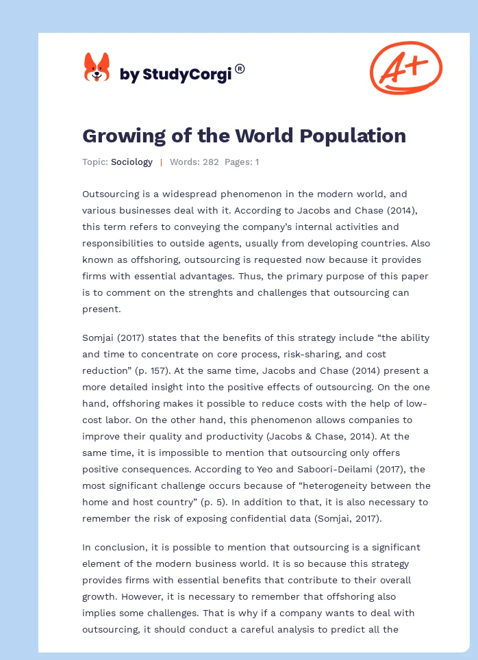 Growing of the World Population. Page 1