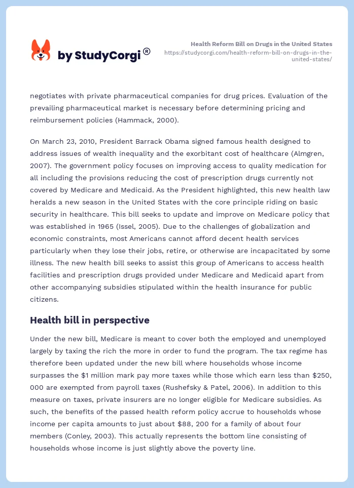 Health Reform Bill on Drugs in the United States. Page 2