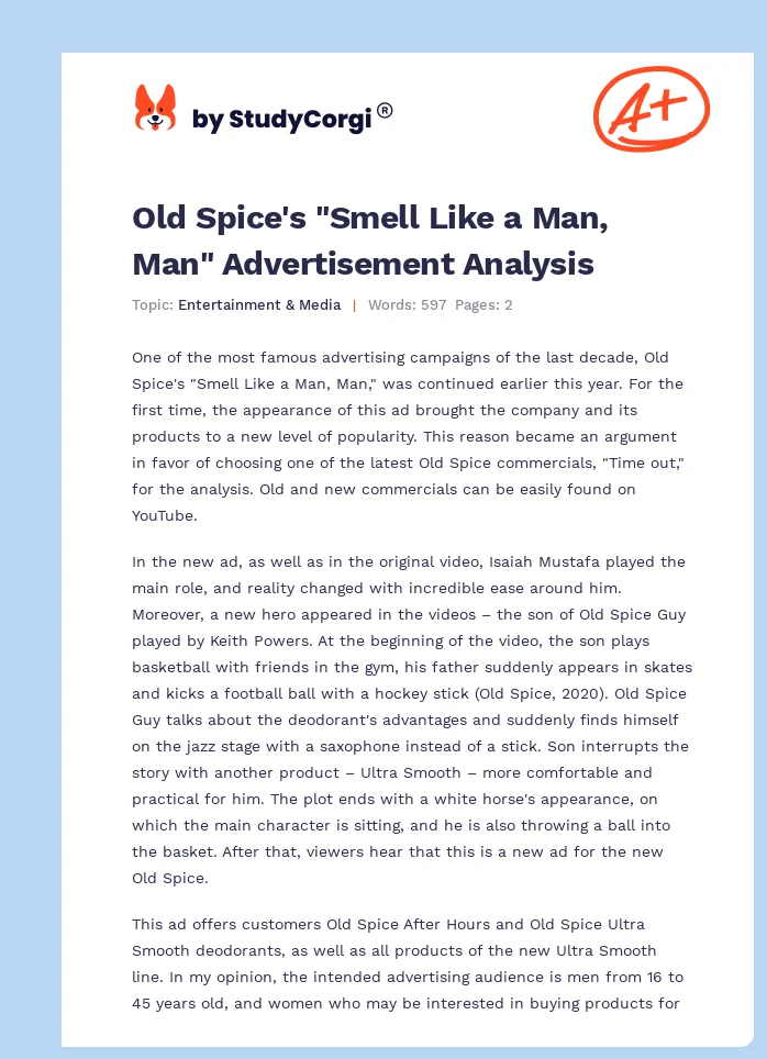 Old Spice's "Smell Like a Man, Man" Advertisement Analysis. Page 1