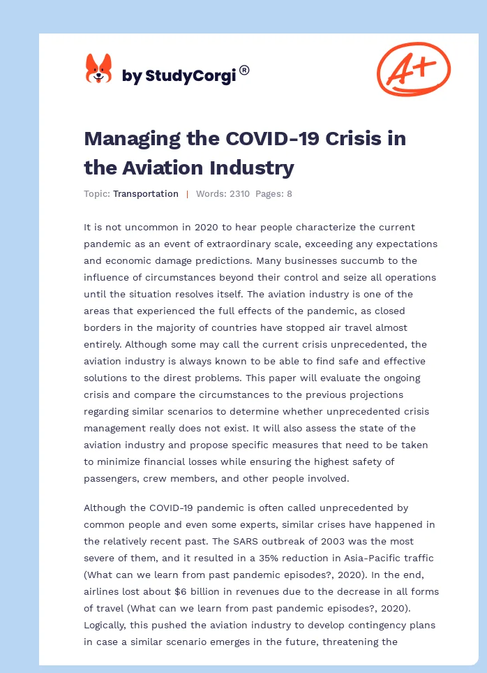 Managing the COVID-19 Crisis in the Aviation Industry. Page 1