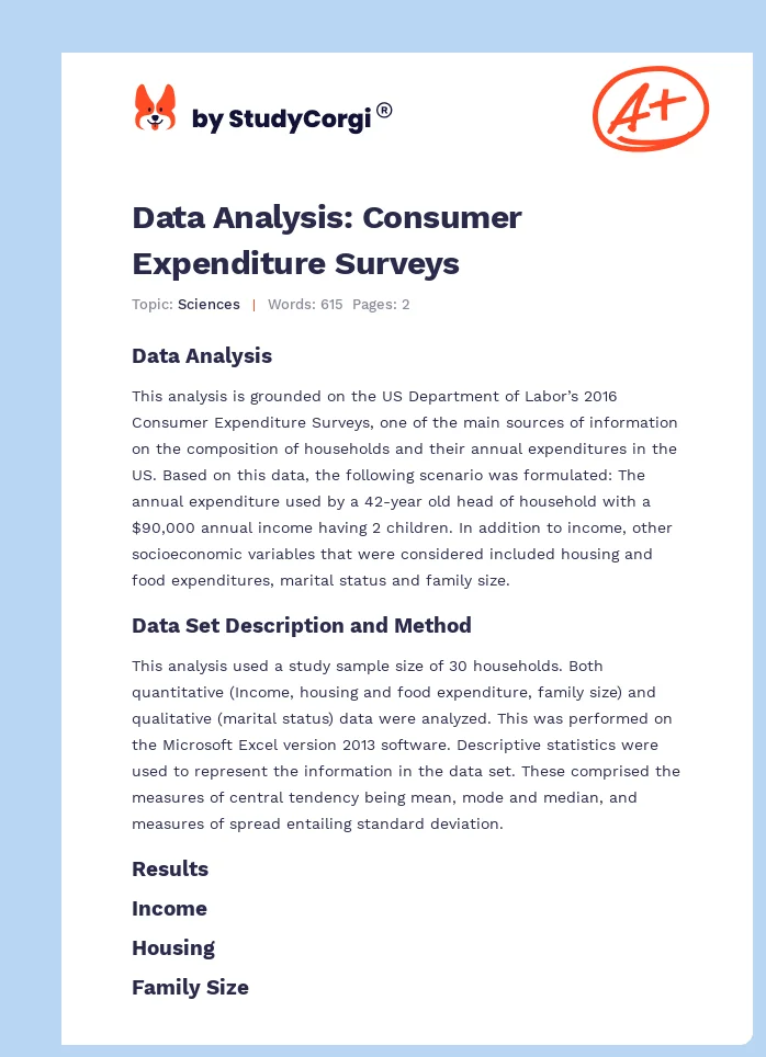 Data Analysis: Consumer Expenditure Surveys. Page 1