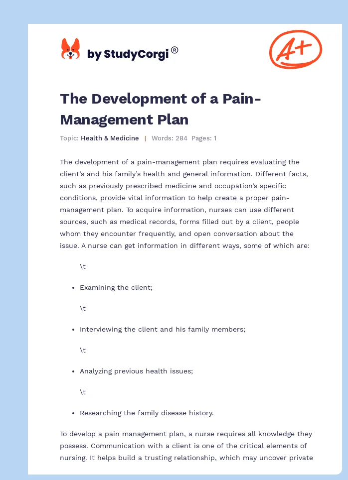The Development of a Pain-Management Plan. Page 1