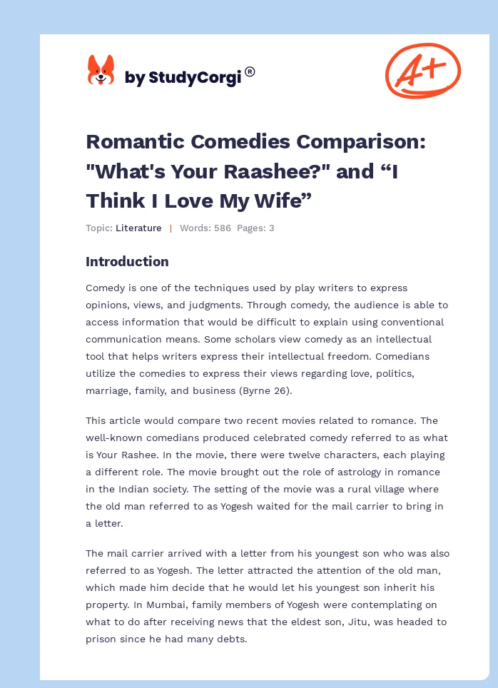 Romantic Comedies Comparison: "What's Your Raashee?" and “I Think I Love My Wife”. Page 1