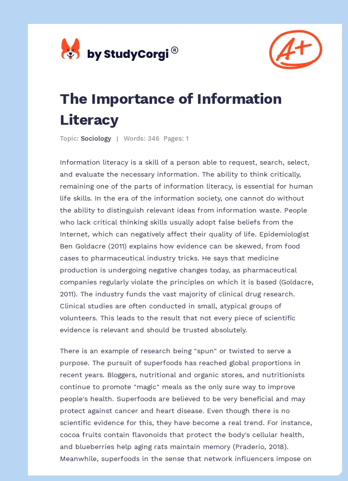 The Importance of Information Literacy. Page 1