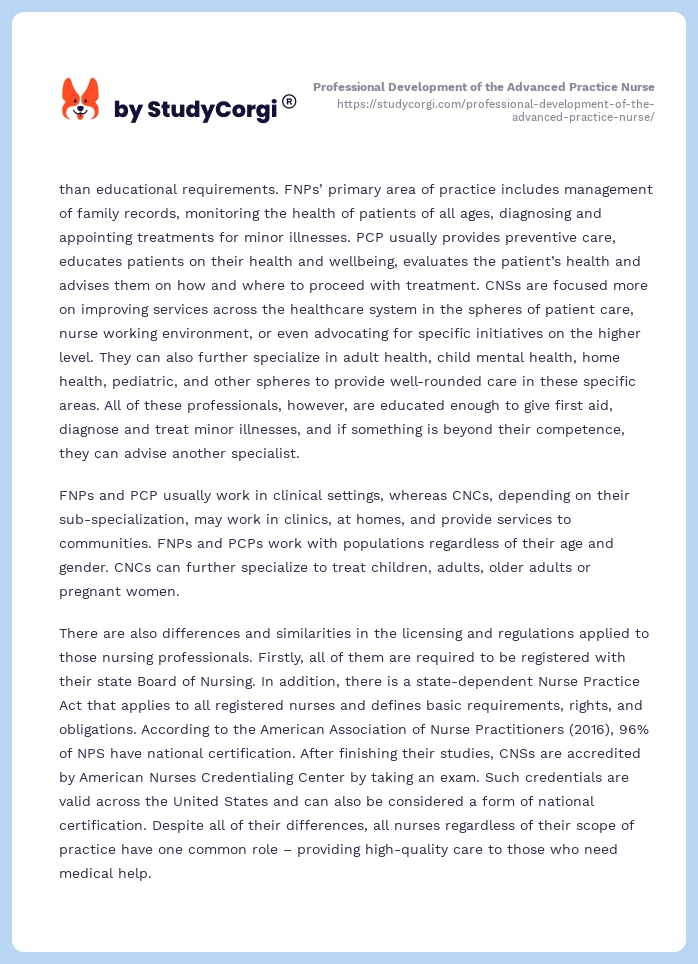Professional Development of the Advanced Practice Nurse. Page 2