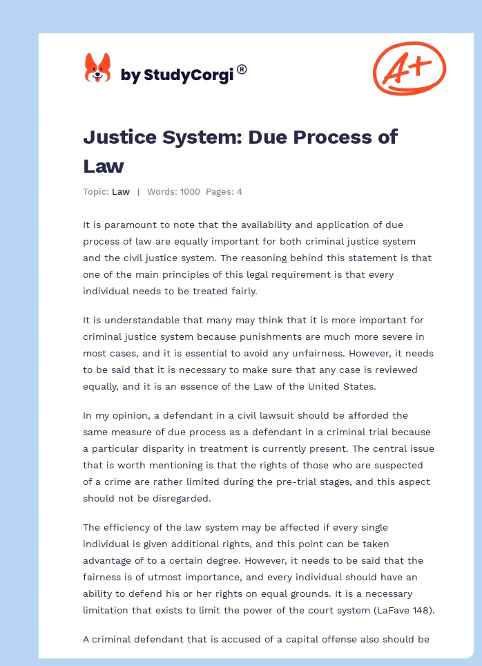 Justice System: Due Process of Law. Page 1