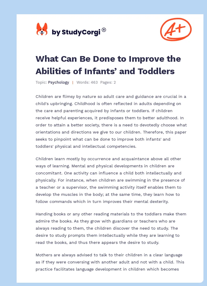 What Can Be Done to Improve the Abilities of Infants’ and Toddlers. Page 1