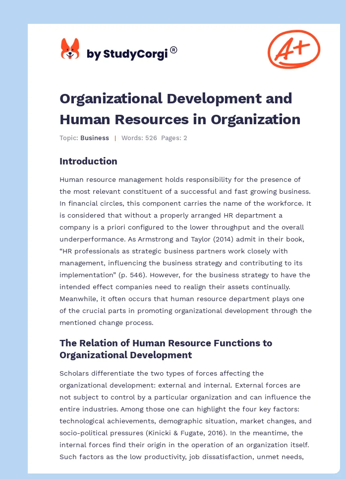 Organizational Development and Human Resources in Organization. Page 1
